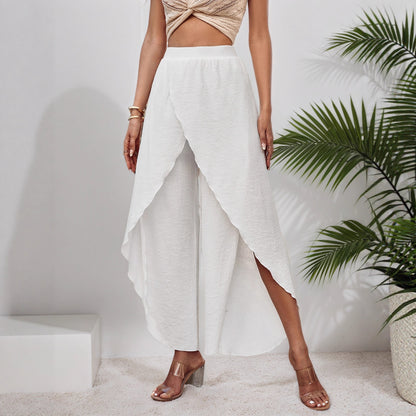 High-Waist Wide-Leg Pants with Asymmetrical Wrap Front