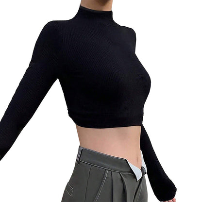 Ribbed High Neck Crop Top with Backless Tie Detail