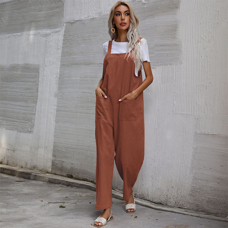 Loose Fit Cotton Linen Suspender Jumpsuit