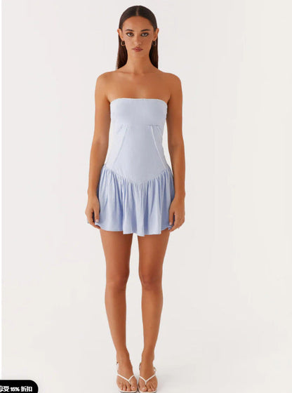 Strapless Tube Top Mini Dress with Spliced Drop Waist