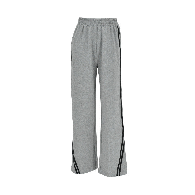 Loose Straight-Leg Sweatpants with Mid-Rise and Side Stripes