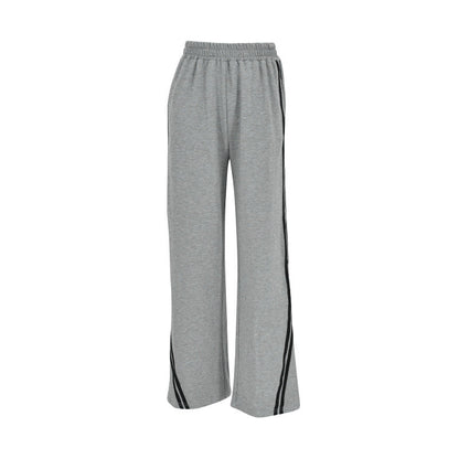 Loose Straight-Leg Sweatpants with Mid-Rise and Side Stripes