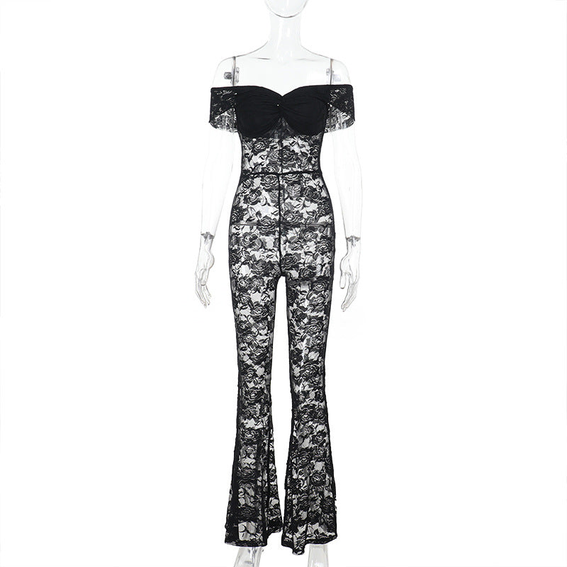 Lace Cut Out Sleeveless High Waist Jumpsuit Black