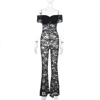 Lace Cut Out Sleeveless High Waist Jumpsuit Black