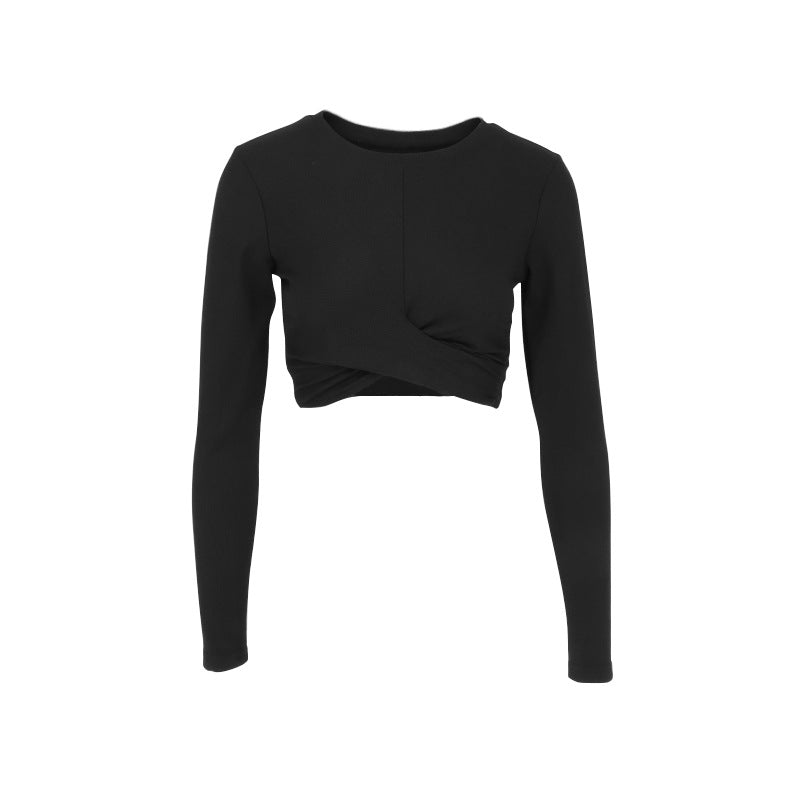 Slim Fit Ribbed Long Sleeve Top with Cross Front Detail
