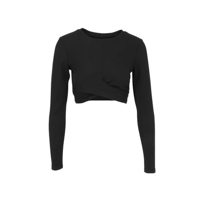 Slim Fit Ribbed Long Sleeve Top with Cross Front Detail