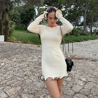Bodycon Mini Dress with Contrast Lettuce Edge and Flared Cuffs
