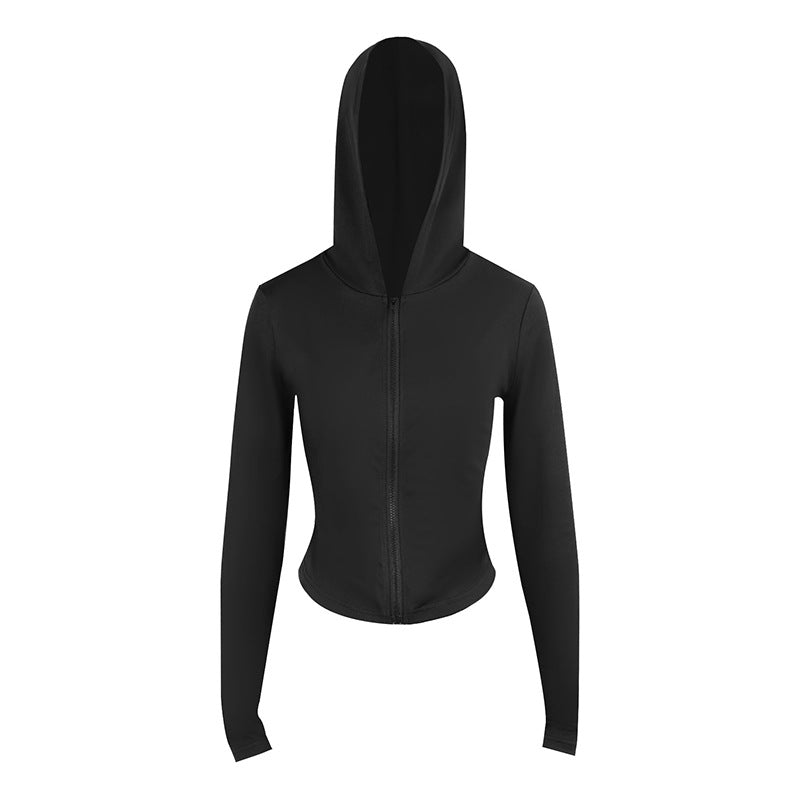 Slim Fit Hooded Cardigan with Cropped Length and Full Zip