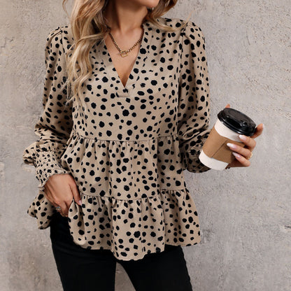 Leopard Print Peplum Blouse with Puff Sleeves