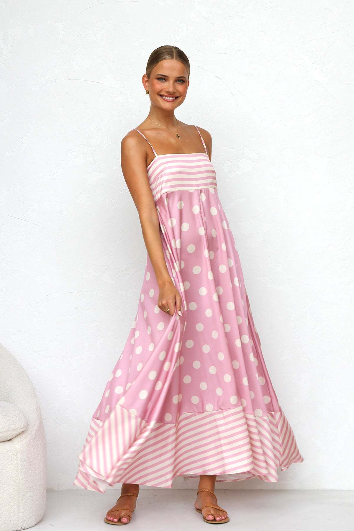 A-Line Maxi Dress with Abstract Print and Spaghetti Straps