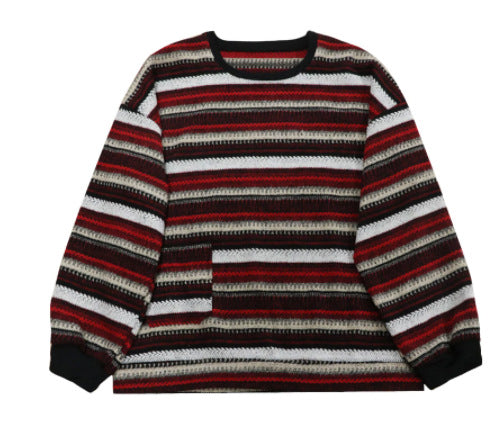 Oversized Striped Pullover Sweater with Round Neck