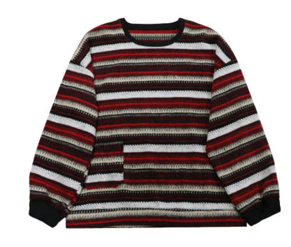 Oversized Striped Pullover Sweater with Round Neck