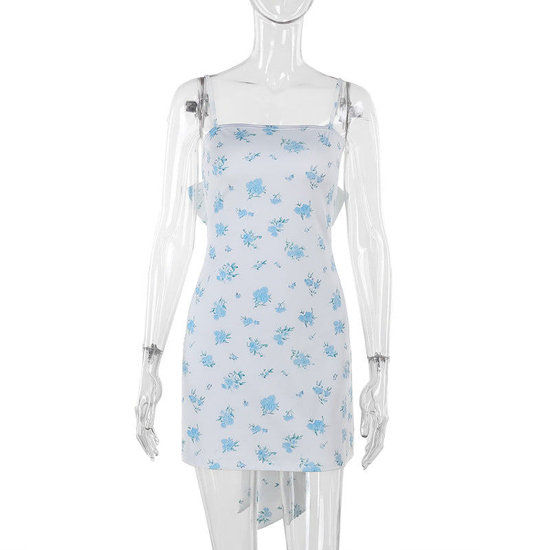 Floral Print Bodycon Mini Dress with Back Bow Detail