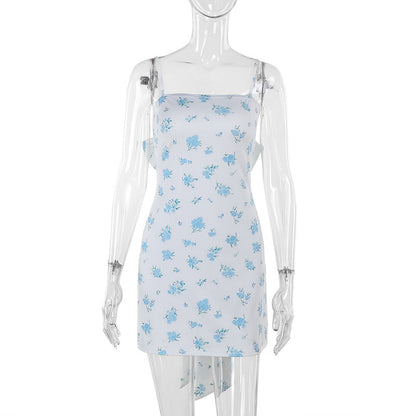 Floral Print Bodycon Mini Dress with Back Bow Detail