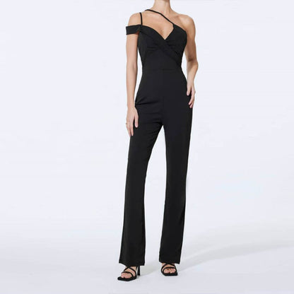 Asymmetrical Off-Shoulder Jumpsuit with Wide Legs