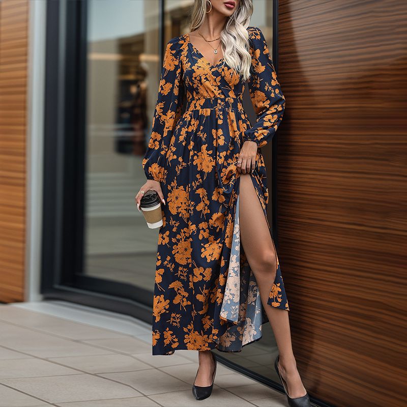 Floral Maxi Dress with V-Neck and Side Slit