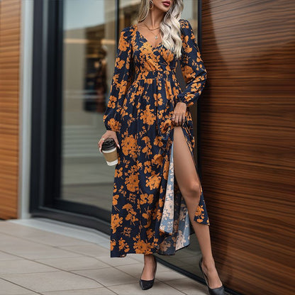 Floral Maxi Dress with V-Neck and Side Slit
