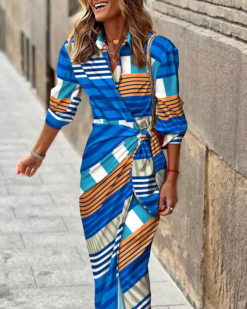 Striped Shirt Dress with Knotted Wrap Front