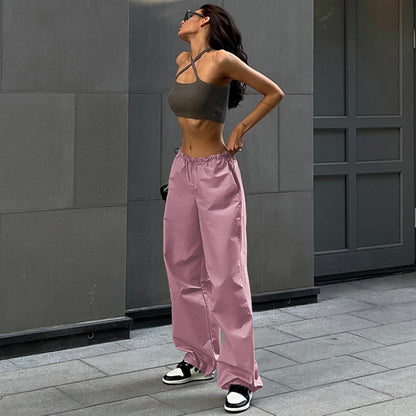 Loose Parachute Trousers with Drawstring Waist and Cuffs
