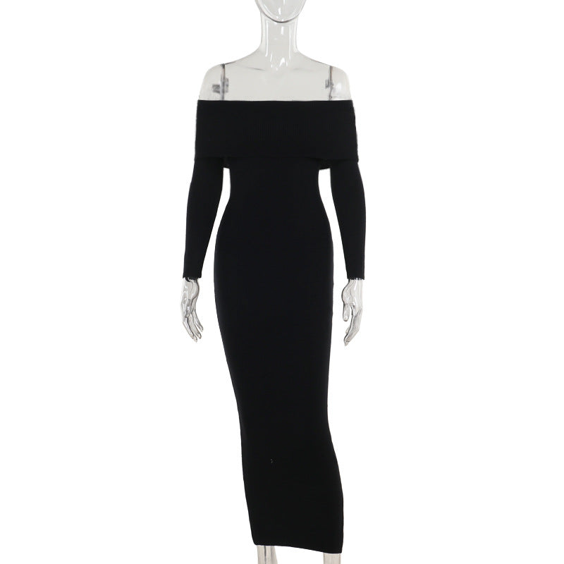 Off-the-Shoulder Bodycon Maxi Dress with Long Sleeves