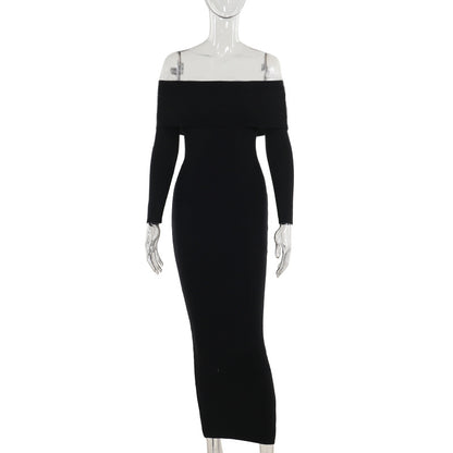 Off-the-Shoulder Bodycon Maxi Dress with Long Sleeves