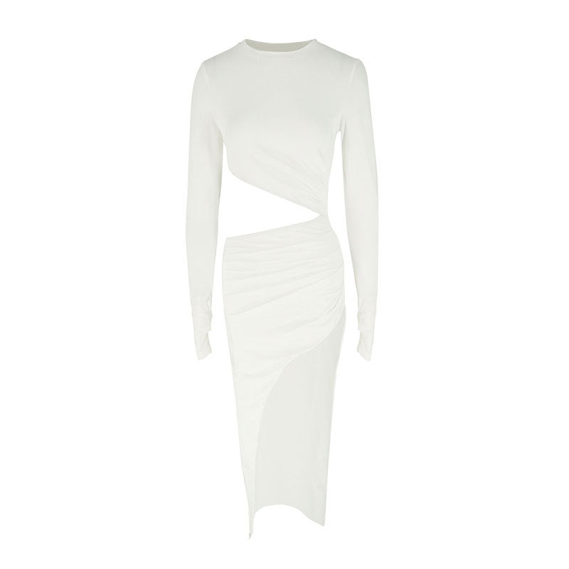 Bodycon Dress with Midriff Cutout and High Slit