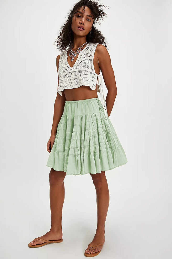 Tiered A-Line Mid Skirt with Drawstring Detail