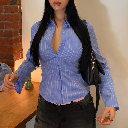 Slim Fit Striped Button-Down Shirt with Long Sleeves
