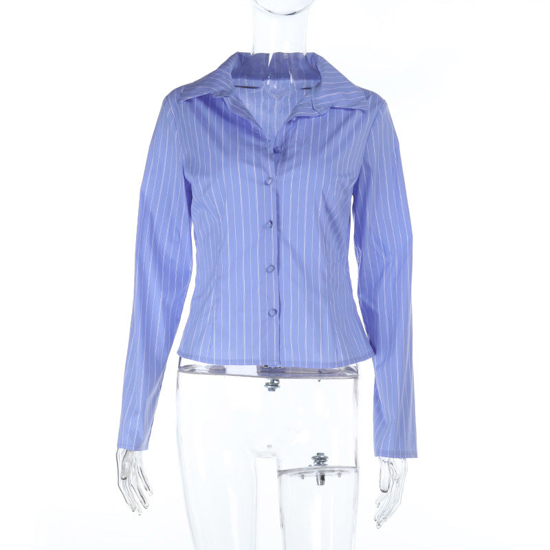 Slim Fit Striped Button-Down Shirt with Long Sleeves