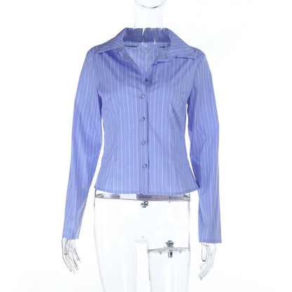 Slim Fit Striped Button-Down Shirt with Long Sleeves