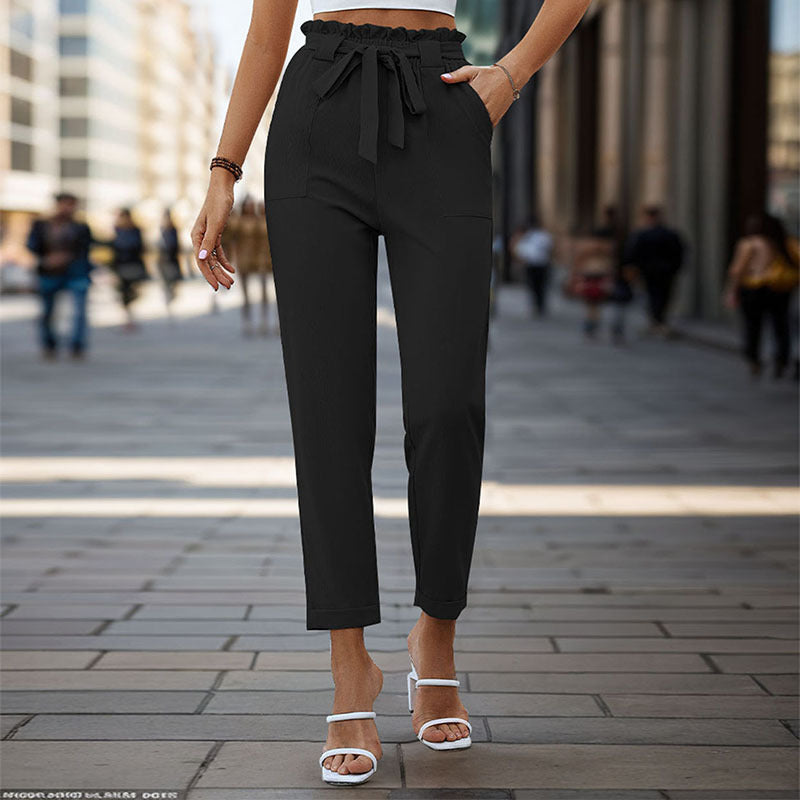 Straight-Leg Cropped Pants with Paperbag Tie-Waist