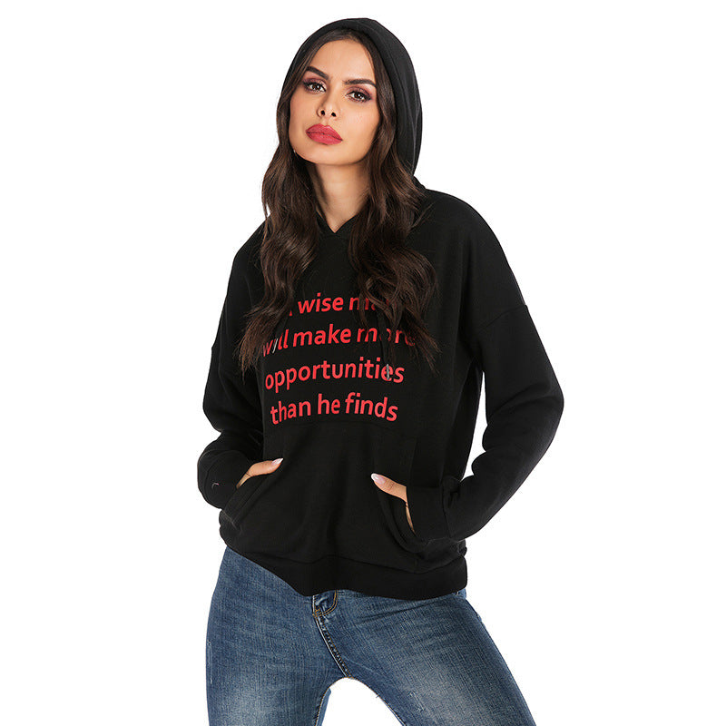 Black Oversized Hoodie with Quote Letter Print