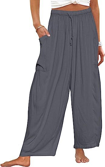 Wide-Leg Pleated Pants with Drawstring Waist and Patch Pockets