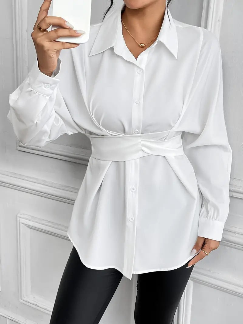 Lapel Collar Shirt with Integrated Wrap Waist