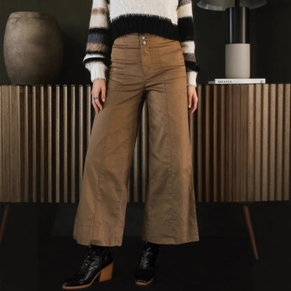 Cropped Wide-Leg Trousers with High Waist and Seam Detail