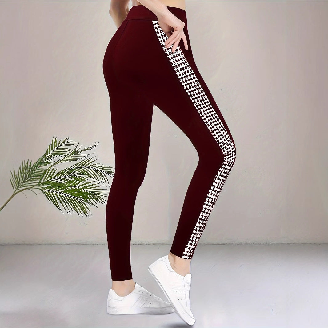 High-Waist Leggings with Houndstooth Side Stripe