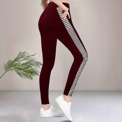 High-Waist Leggings with Houndstooth Side Stripe