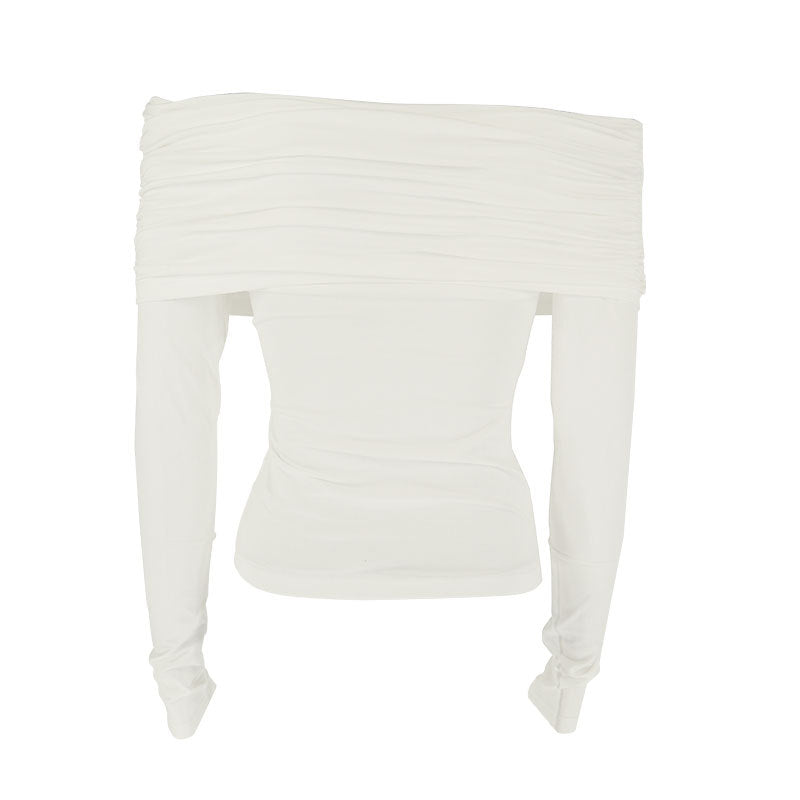 Slim Fit Ruched Off-Shoulder Top with Long Sleeves