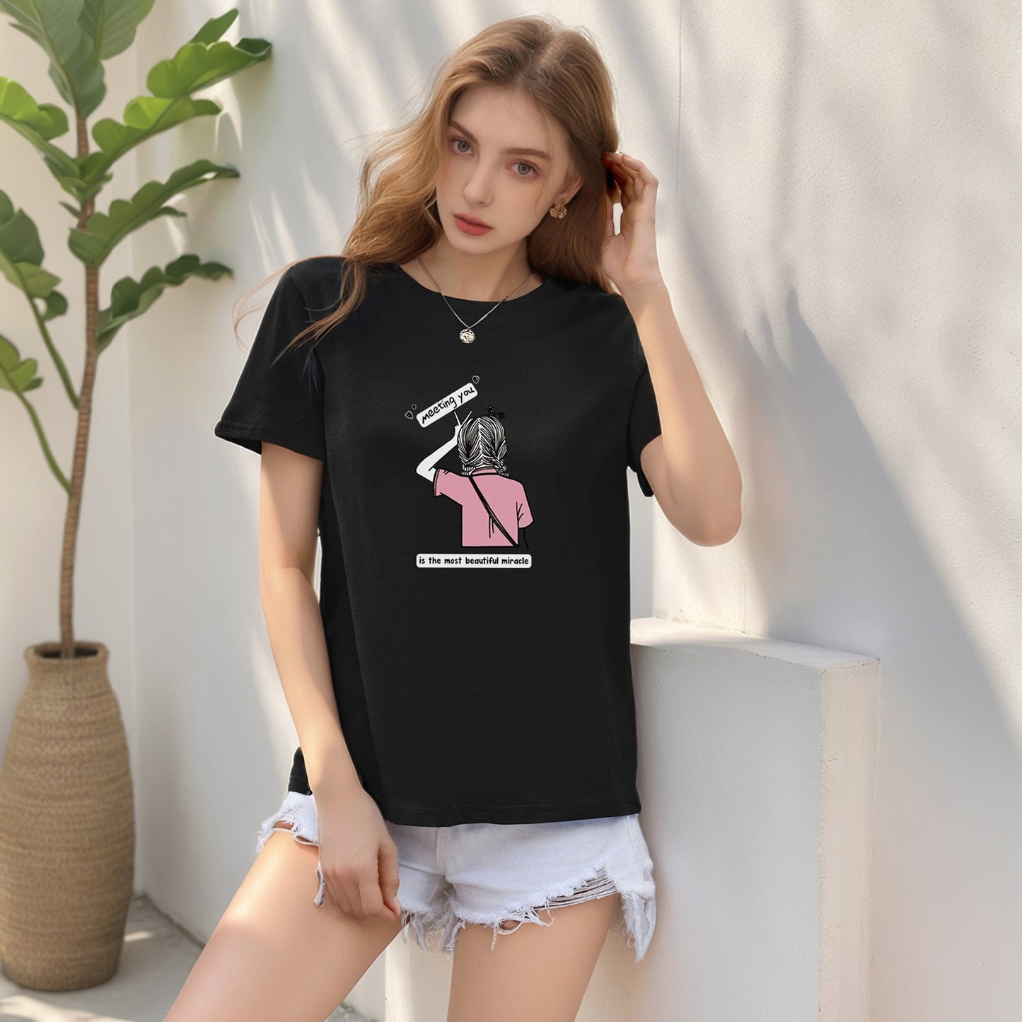 Loose Fit Cotton T-Shirt with Cartoon Print