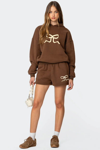 Oversized Sweatshirt and Wide-Leg Pants Set with Bow Print