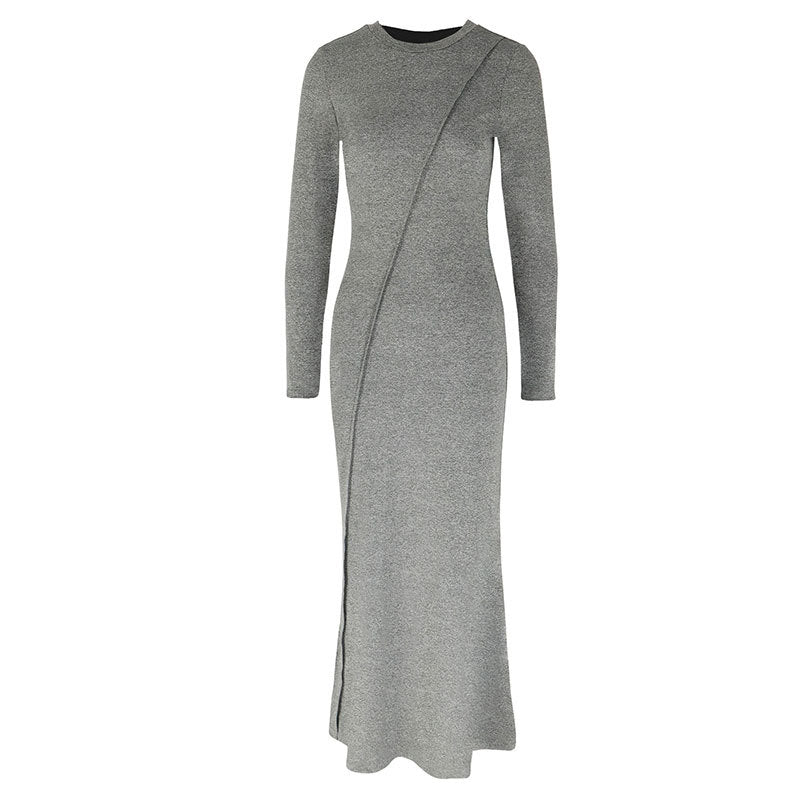 Bodycon Maxi Dress with Diagonal Seam and High Slit