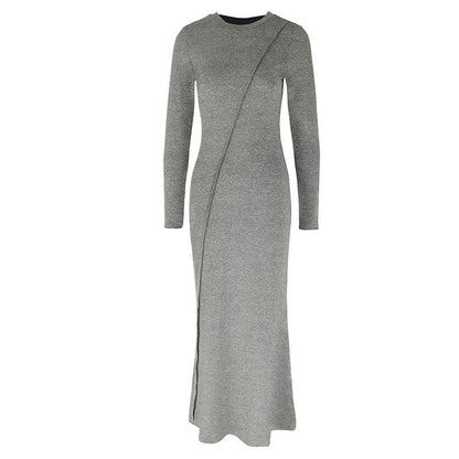 Bodycon Maxi Dress with Diagonal Seam and High Slit
