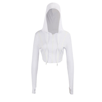 Ribbed Cropped Zip-Up Hoodie with Corset Seams