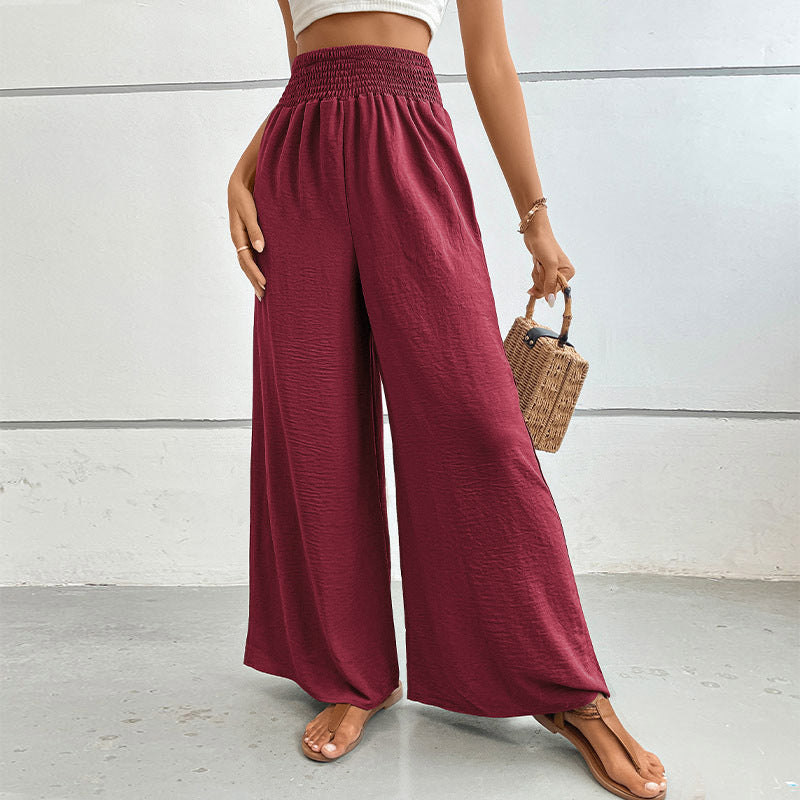 Casual Wide-Leg Pants with High Smocked Waist