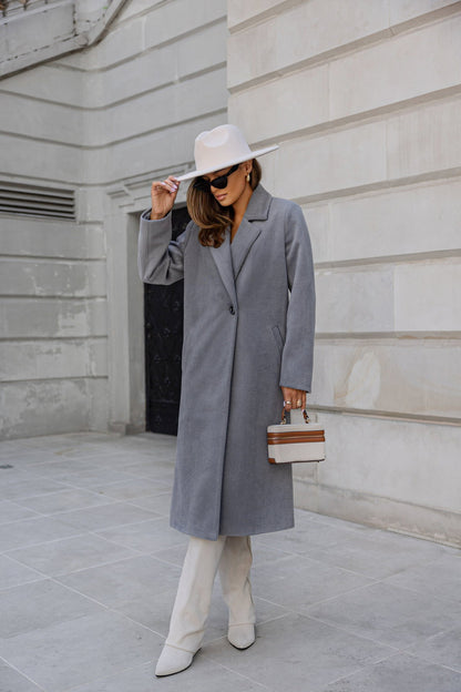 Straight Fit Long Coat with Notched Lapel