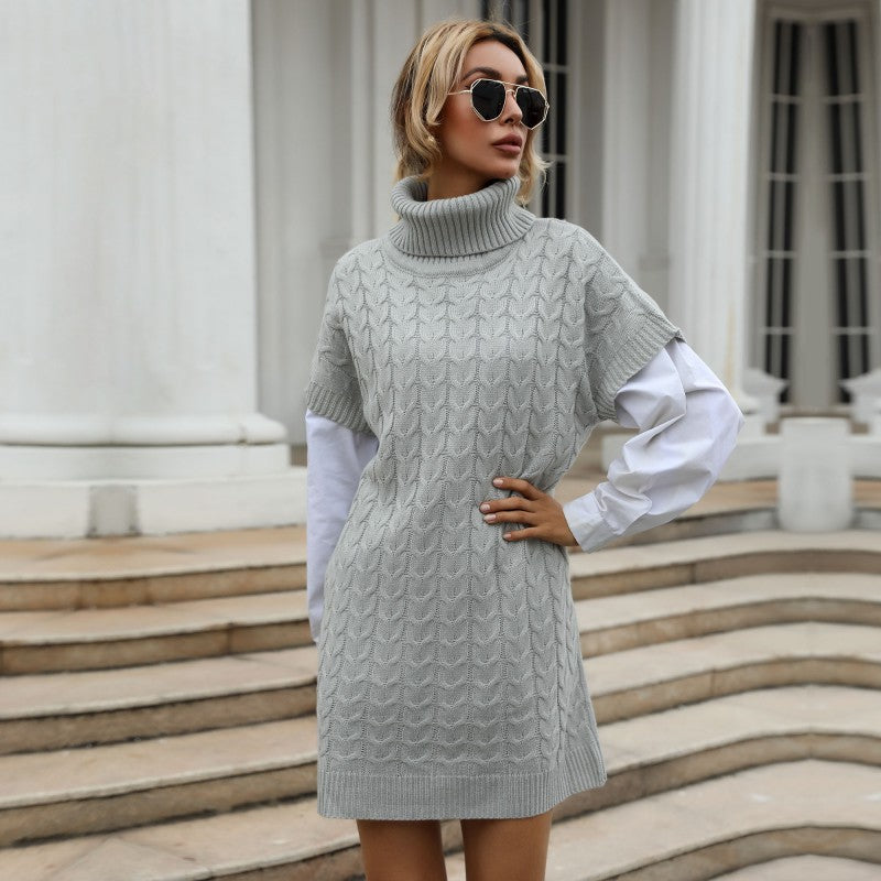 Cable Knit Turtleneck Sweater Vest Dress
