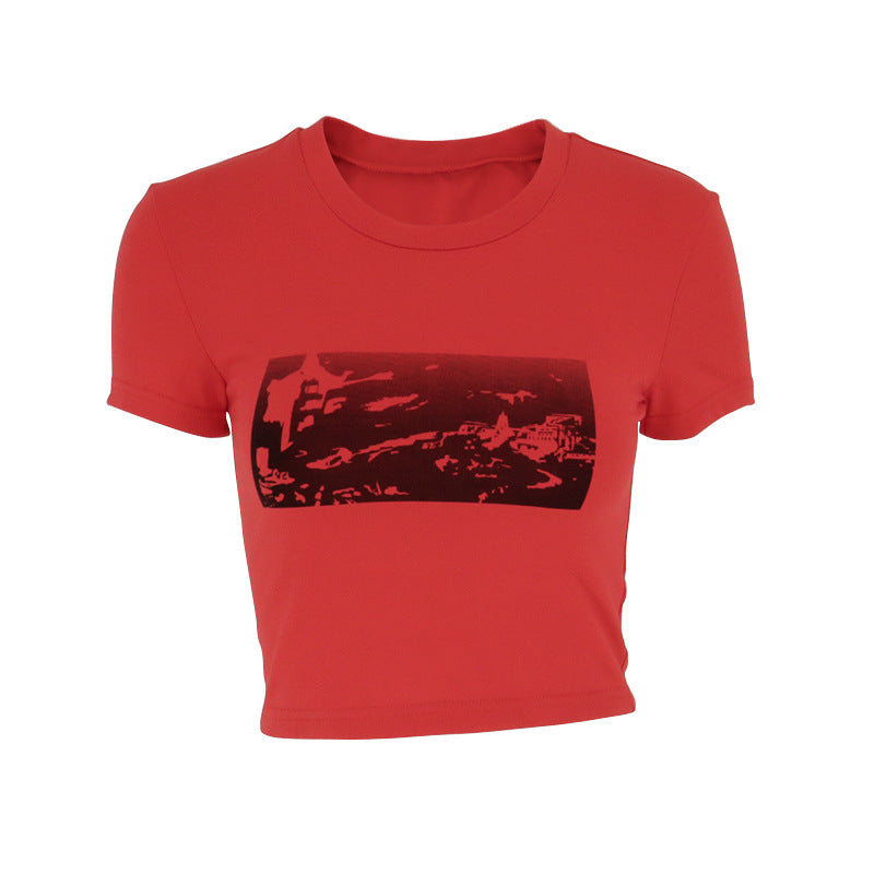 Landscape Graphic Slim Fit Baby Tee with Crewneck