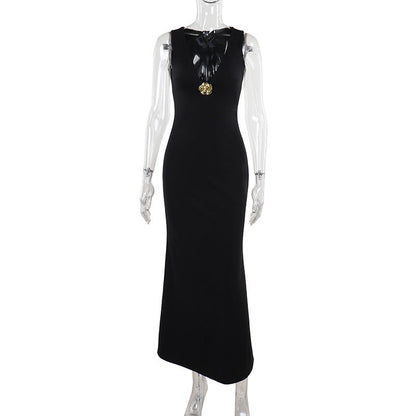 Elegant Slim Fit Deep V Dress Black