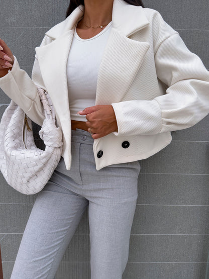 Cropped Jacket with Suit Collar and Double-Breasted Front
