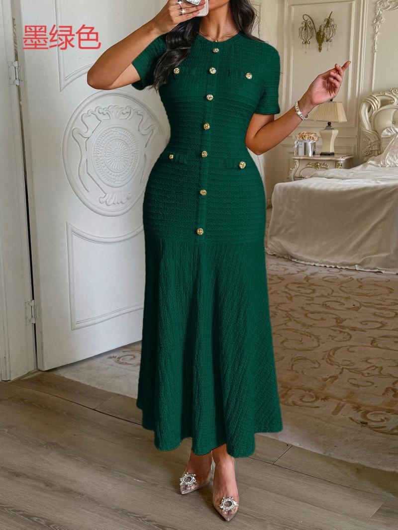 Textured Knit A-Line Midi Dress with Button Front